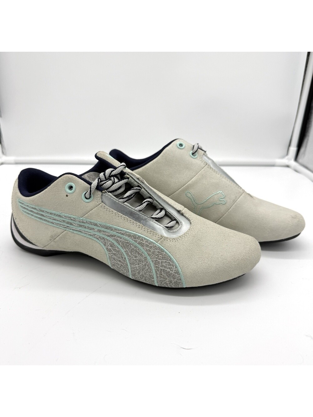 Puma Future Cat Gray Suede Driving Shoes Women US 8 Mint Low Profile Y2K Racing